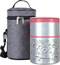 Lille Home 2 Tier Vacuum Insulated Stainless Steel Thermal Lunch Box,32OZ | 2 Tier Bento Food Container with Lunch Bag, Leakproof Wide Mouth Bento Box for Cold/Warm Food, Portion Control, Pink