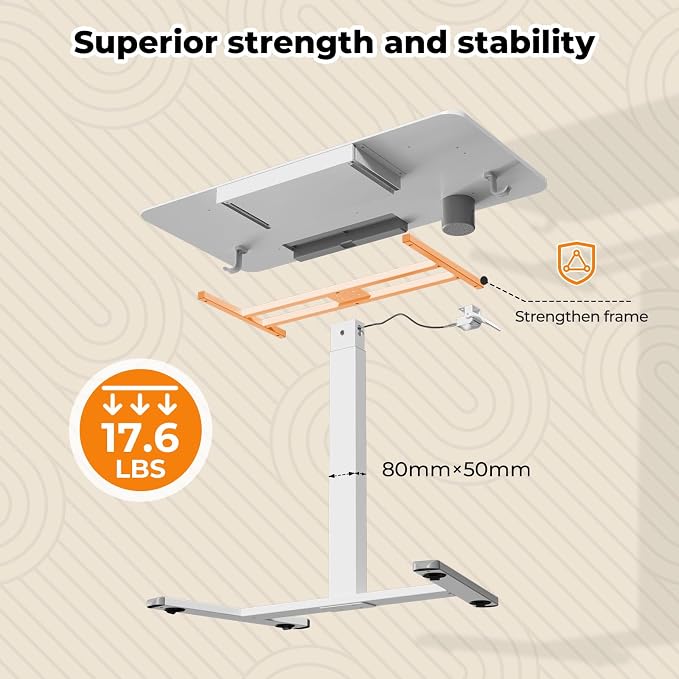 40"×20" Mobile Desk with Drawer, Rolling Desk with Storage | Height Adjustable Portable Laptop Desk on Wheels, Small Computer Desk with Cup Holder and Hooks for Study & Work, White