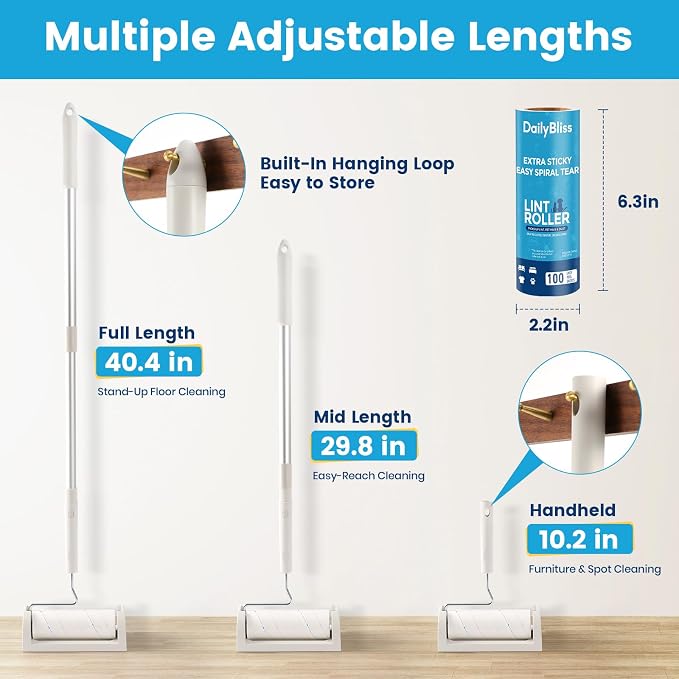 Extra Sticky Long Handle Lint Roller for Pet Hair, Floor | 500 Sheets with Easy Spiral Tear, 6.3" Wide Large Lint Roller, Cat & Dog Hair Remover for Clothes, Carpet, Giant Lint Remover