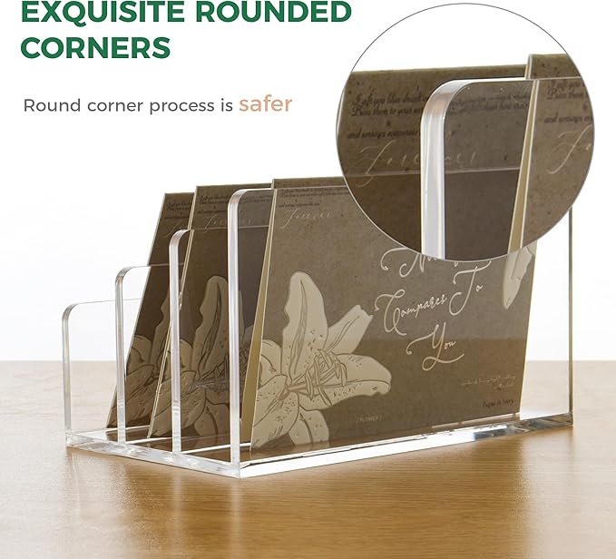 3 Compartments Clear Acrylic Mail Holder – Vertical Letter Sorter & Multifunction Desk Organizer for Bills, Documents, Notebooks – Modern Office/Home Envelope File Rack