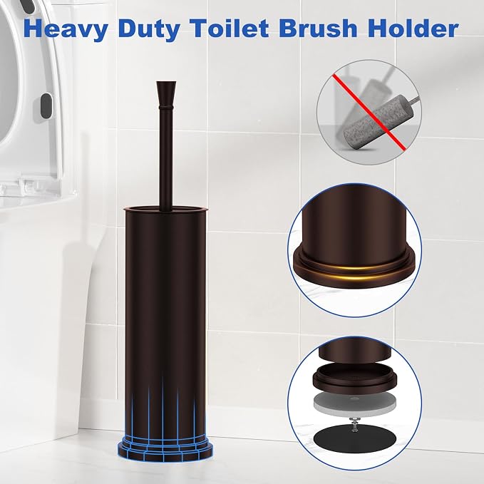 Toilet Brush and Holder Set：304 Stainless Steel Heavy Duty Toilet Bowl Brush，Removable Inner Bowl and Splash Protection，Bathroom Toilet Brush-Dense Bristles for Through Cleaning