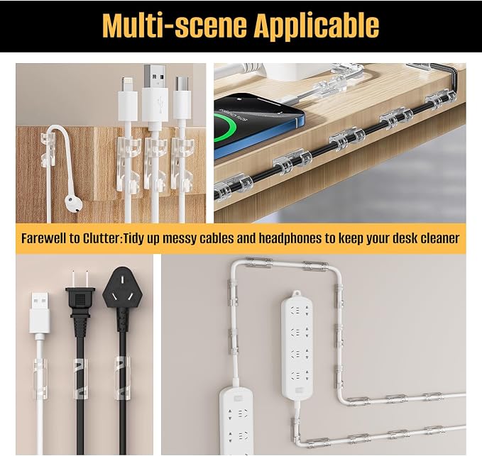 50 Pcs Self Adhesive Cable Clips,Upgraded Cable Management with Screw Hole,Strong Cord Organizer for Under Desk,Car,TV PC,Christmas Light Indoor/Outdoor-M
