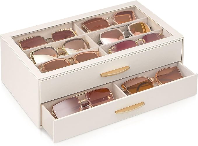 Lolalet Enlarged Sunglasses Organizer for women | Multi Eyewear Storage Box, Eye Glasses Case Display Holder with Clear Lid for Eyeglass Collection