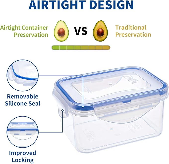 KIGI Food Storage Containers, 4-Pack (2.48 Cup) | Leak-Proof for Lunch & Snack, Airtight & Microwave safe for Meal Prep & Leftovers, 4-Sided Locking lids, BPA-Free Plastic