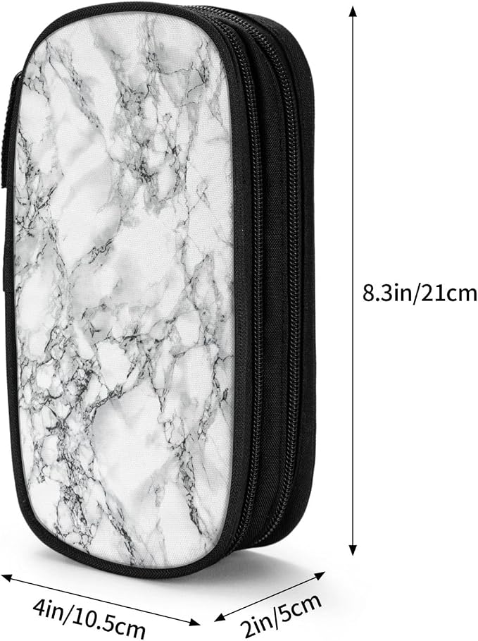 Perinsto Black And White Marble Pencil Case Big Capacity Multi Compartment Stationery Box Pencil Pouch Holder Desk Organizer For School Office Home