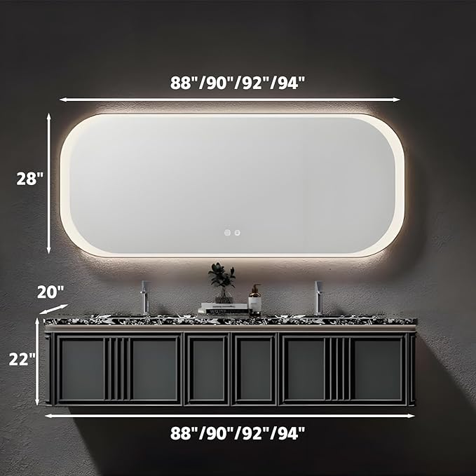 Black 90IN Dual Bathroom Vanity with Sink - Modern Floating Bathroom Vanity Set | Equipped with LED Smart Defogging Mirror | Luxurious Marble Countertop | Oak Material