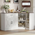 Loomie Corner Cabinet w/Charging Station, Kitchen Pantry Cabinet w/2 Tier Lazy Susan Turntable, Farmhouse Food Pantry w/Drawer & Doors & Adjustable Shelf, L-Shaped Sideboard for Dining Room (White)