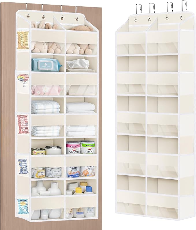 KEEGH 5 Tiers Over the Door Organizer, Large Hanging Door Organizer, Beige | Easy Installation, 10 Mesh Side Pockets, 10 Compartments, Door Organizer Hanging for Bedroom, Nursery, Bathroom and Pantry