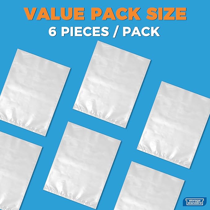 Storage Standard Large Clear Plastic Bags for Storage 6-Pack - Waterproof Extra Large Plastic Bags with Zip Ties, Heavy-Duty Cover for Rugs, Patio Cushions, Décor & Oversized Items - 45 x 65 Inches