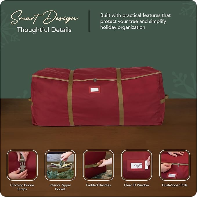 Covermates Keepsakes Christmas Tree Cinch Bag – Durable Polyester Tree Storage with Reinforced Handles & Built-in Cinch Straps – Trees, Lights & Holiday Décor, Red