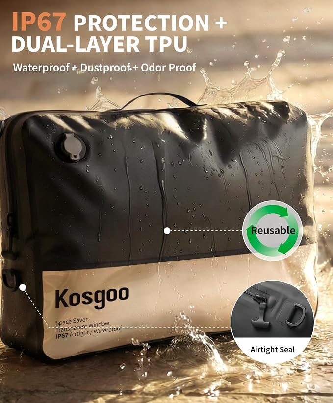 Vacuum Compression Bags for Travel with Pump 180° Open Vacuum Seal Bags for Carry-on Luggage Home Storage, IP67 Waterproof Space Saver Storage Bag (1 Pack with Pump, Black)