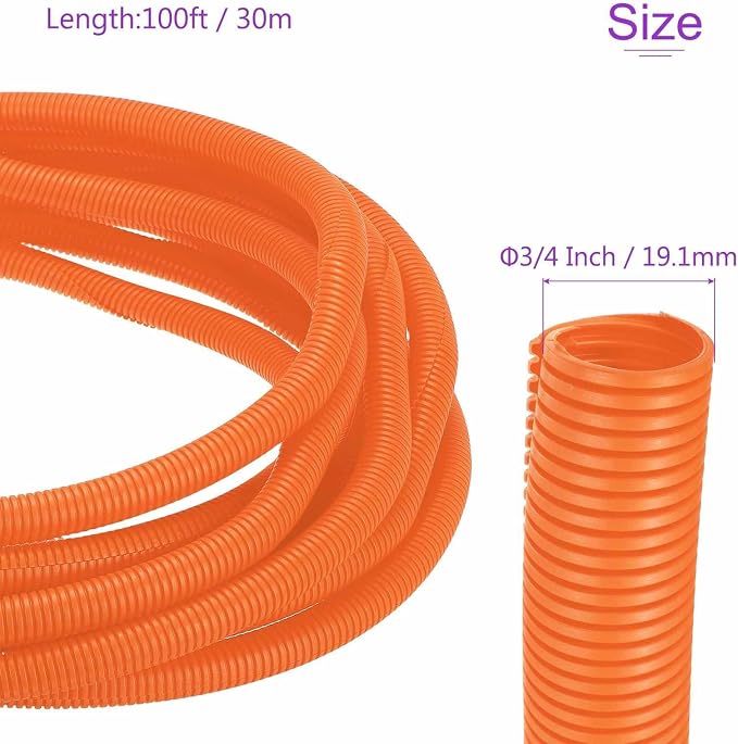 DMiotech 100ft Wire Loom Split Tubing 3/4 Inch(19.1mm) ID, Cord Protectors from Pet Flexible Conduit Cable Management for Office Home Garden, Orange
