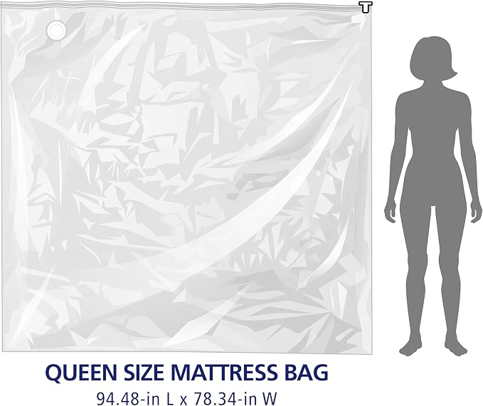 Hefty Shrink-Pak Mattress Bags for Moving – Full/Queen Size | Heavy Duty & Water Resistant Vacuum Compression Mattress Bag, Storage Protection Mattress Cover for Moving