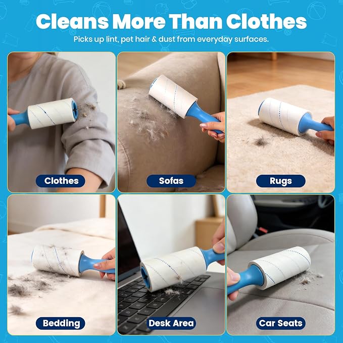 Extra Sticky Lint Roller for Pet Hair, 300 Sheets with 3 Handles | Easy Spiral Tear Lint Rollers,Lint Remover for Clothes, Dog and Cat Hair Remover with Ergonomic Handle
