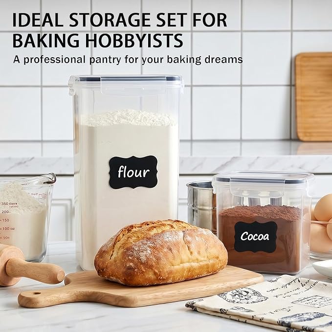 9PC Food Storage Containers, Airtight Pantry Storage Set with Lids | Stackable kitchen Storage Organizers, BPA Free Kitchen and Pantry Organization, Reusable Storage Set for Pasta, Dry Food