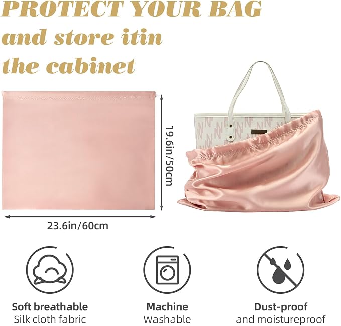 12 Pack Dust Bags for Handbags Travel Storage Pouch Silk Cloth Bag | Drawstring Large Storage Pouch for Handbag Purse Shoes Boots, Pink 23.6x19.6 Inch