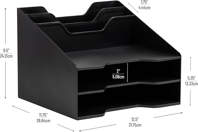 Mind Reader Desktop Organizer, Vertical File Holder, Paper Trays, Office, Plastic, Black