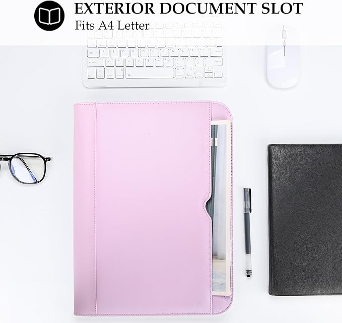 ProCase Portfolio Business Padfolio Folder with Zipper -Purple | Conference Meeting Executive File Legal Document Organizer with Pockets Letter Size A9 Writing Pad Notepad Padfolio
