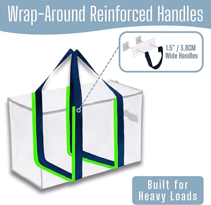 VENO 8 Pack Heavy Duty Moving Bags, Extra Large Storage Bags with Reinforced Handles & Strong Zippers, Foldable & Reusable Moving Box Alternative for Clothes & Dorm Storage