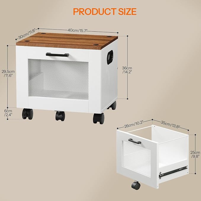 HOOBRO File Cabinet, Rolling File Cart, Under Desk Small Filing Cabinet, File Organizer Box, Home Office File Basket with Drawer for A4, Letter Files, White and Walnut WH11WJ01G1