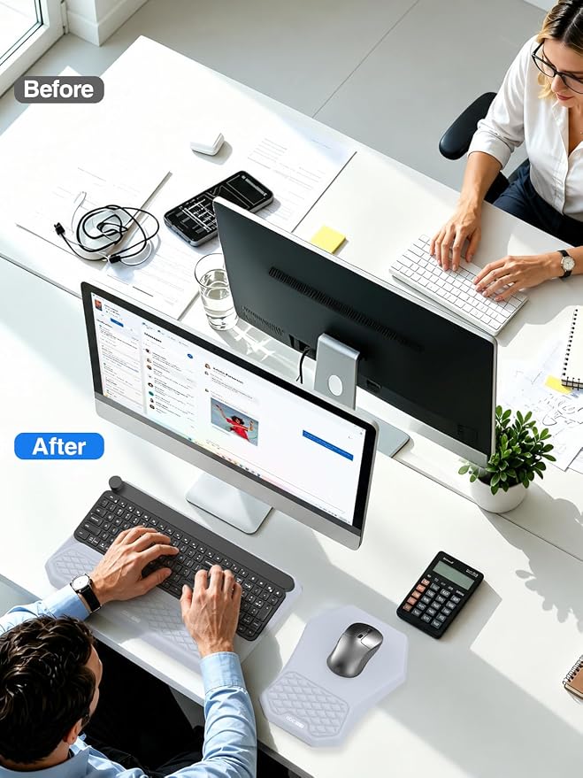 Ergonomic Wrist Rest with Keyboard Stand and Mouse Pad for Easy Typing | Keyboard Holder with Storage Slot, Mousepad for Carpal Tunnel Pain Relief with Massage Bulge and Slow Rebound Memory Foam