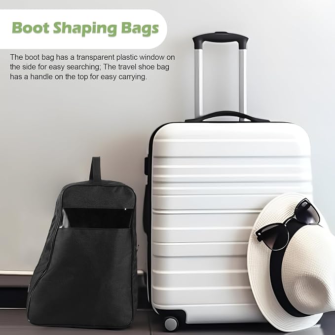 Aliceset 2 Pcs Black Boot Bags for Cowboy Two Separate Compartments Boots Portable Storage Bag for Travel Long Tube Shoes Bags Men Tall Shoe with Handle for Home Travel
