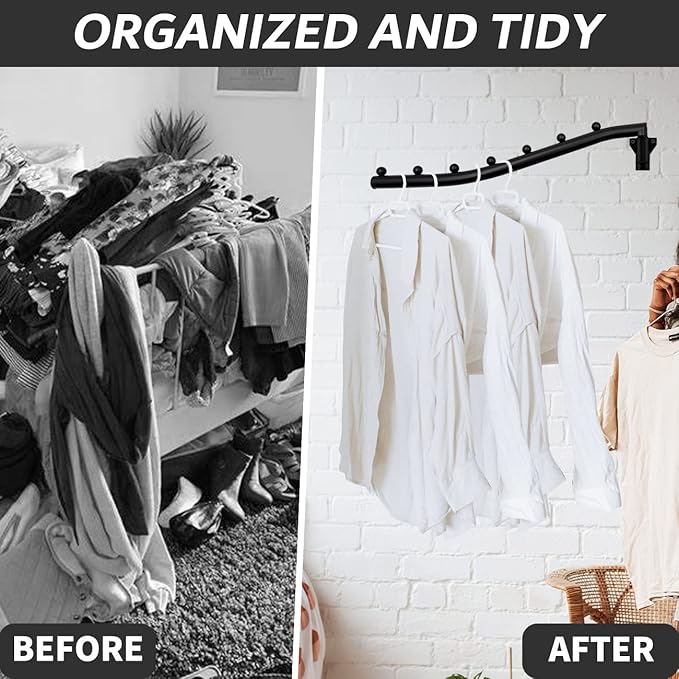 Folding Clothes Hanger Rack Swing Arm Hook Holder Clothing Hanging Garment Drying Closet Rod Storage Organizer Wall Mount Space Saving for Closet Organizer Bathroom Bedroom Laundry 2 Pack Black