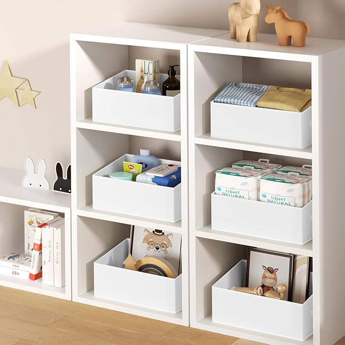 DIMJ Closet Storage Bins 6 Pack - Fabric Storage Baskets for Shelves, Large Clothes Organizers with Handles, Trapezoid Shelf Organization Storage Cubes for Purse, Toys, Books, Towel, Clothes