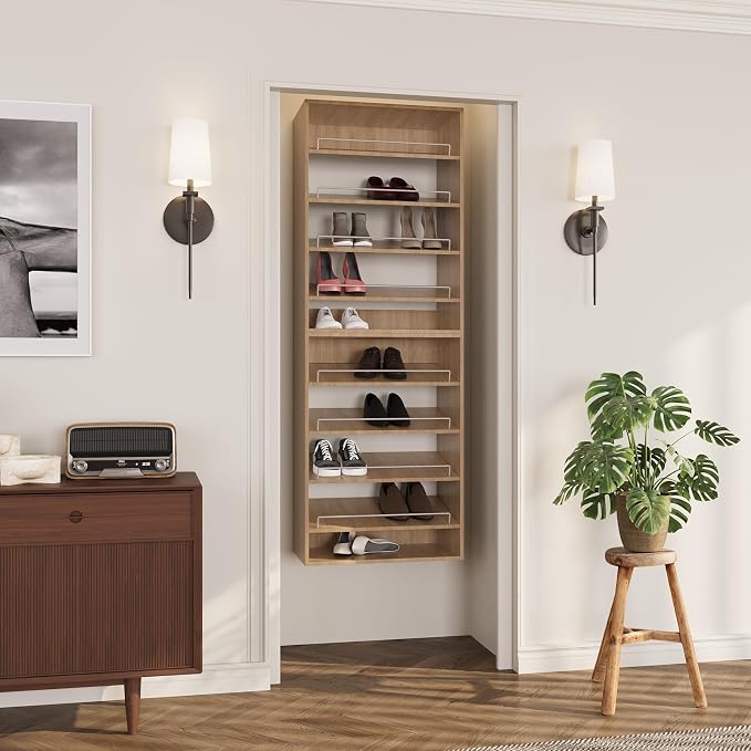 ROOMTEC Modular Closet System, 31.5" Shoe Shelf Closet Tower Wall-Mounted Closet Organizer, Wooden Tower for Walk-In Closets, Wardrobe Storage Kit, Wood