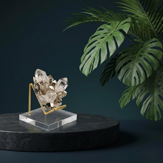 Skrfren Square Business Card Holder Metal Display Stand with Acrylic Base Business Card Holder Desk Rock Easel Stand for Fossil Coral Mineral Rocks Geodes Agate Collectibles