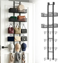 Over The Door Purse Organizer, Easy Installation Handbag Rack (Black) | No-Tool Setup | Foldable Space Saver | 12 Adjustable Metal Hooks | Dual Basket Storage | Stable Anti-Tilt Design | Bag Hanger