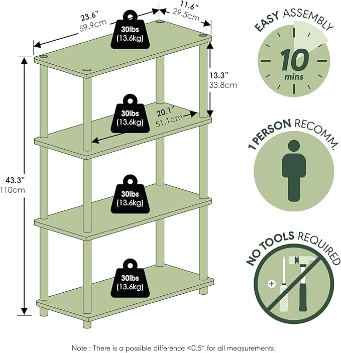 Furinno Turn-N-Tube 4-Tier Multipurpose Shelf Display Rack, Round Tubes, Pink/White