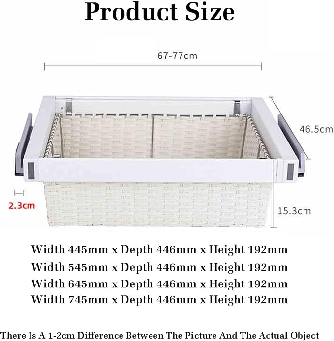 Pull Out Cabinet Storage Basket,Wardrobe Storage Organiser,Easy Pull Out Drawer Dividers for Closet,Stackable Detachable,for Kitchen Office Wardrobes Cupboard Storage(White,545mm x 446mm x 192mm)
