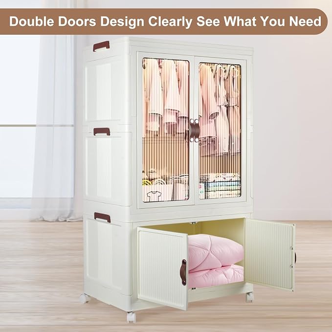 Household Foldable Closet Organizer for Storing Clothes,Books,Living Supplies,Simple Installation Storage Bins and Upgraded and Thickened Material with 360 ° Universal Pulley（With 10 Clothes Hangers）