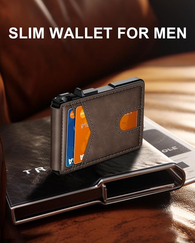 ZALVEX Wallet for Men, Mens Minimalist Wallet 9-13 Cards, Slim Compact Wallet with Money Clip & ID Window, RFID Blocking Smart Pop Up Card Wallet, Metal Aluminum Credit Card Holder Bifold Wallet | Money Clip & ID Window, Compact Smart Pop Up Card Walle...