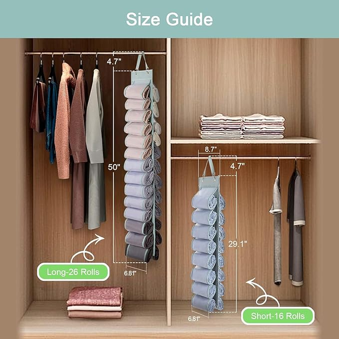 DHSFKBE Legging Organizer with 16 Roll Compartments for Yoga Pants, Tank Top, Towel, Underwear, Shirt (Grey)