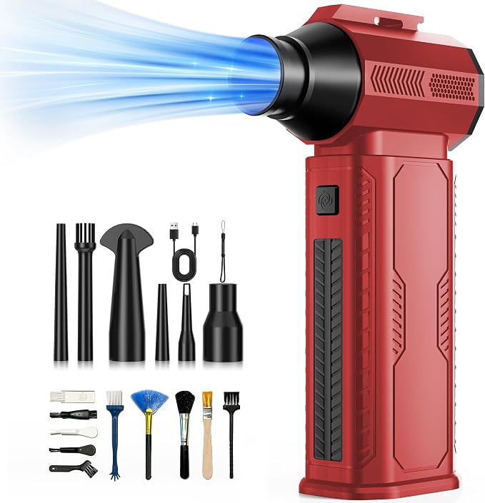 Compressed Air Duster, 130,000RPM Ultra-Powerful Electric Air Duster | 8000mAh Rechargeable Battery Cordless Blower, 4-Gear Adjustable Air Blower for Keyboard, Computer, Car, Home Cleaning - Red