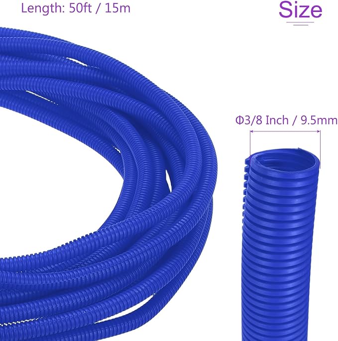 DMiotech 50ft Wire Loom Split Tubing 3/8 Inch(9.5mm) ID, Cord Protectors from Pet Flexible Conduit Cable Management for Office Home Garden, Blue