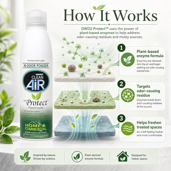 DWD2 Protect™ Home & Commercial Mold-Treatment Plant-Based Mold-Odor Remover Fogger Treatment - eco-friendly solution for a safer and healthier living and working space (8 oz.)