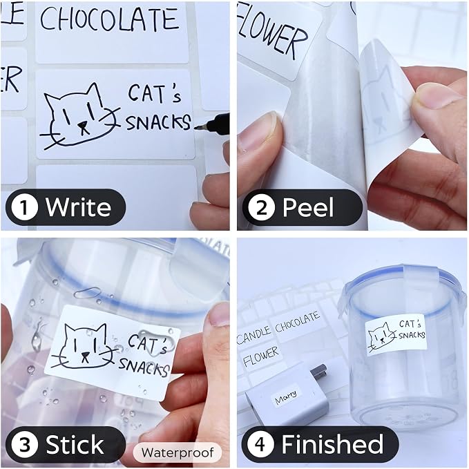 JIEHENG 170Pcs White Removable Labels for Jars,for Storage Bins,for Food Containers with 2 Liquid Chalk Marker(White)