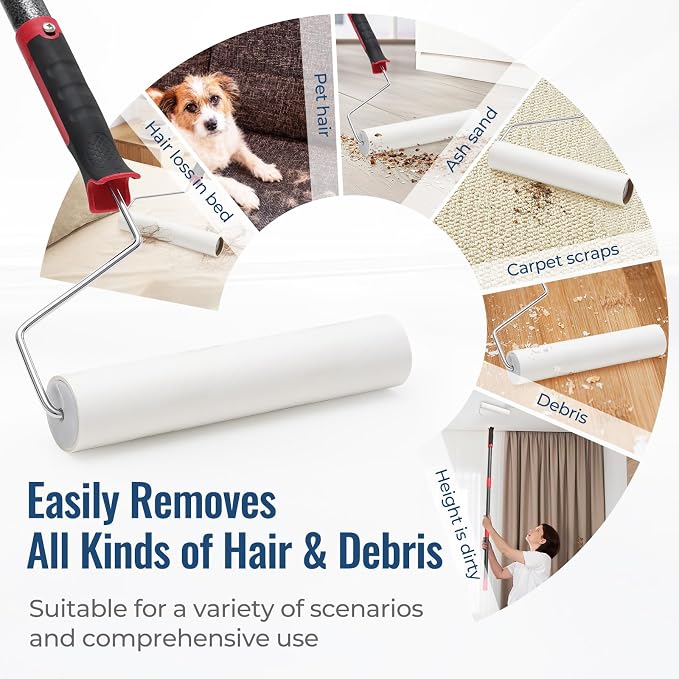 Lint Rollers for Pet Hair Extra Sticky, 9.45" Wide Large Lint Roller, 240 Adhesive Sheets Rollers, 65" Long Handle Sticky Mop for Carpets, Floor, Couch, Bed Sheets, Home Cleaning, Loving Pet Owners