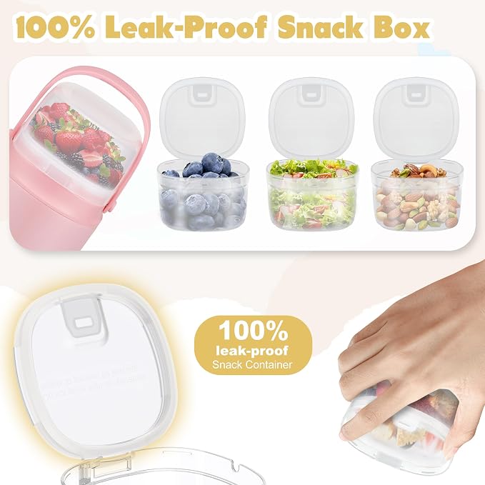 2 - in - 1 Soup Thermo for Hot Food 14oz with Snack Box Container Leak Proof Insulated Lunch Container Kids and Adults Stainless Steel Double Wall Vacuum Wide-mouth Thermal with Spoon and Handle