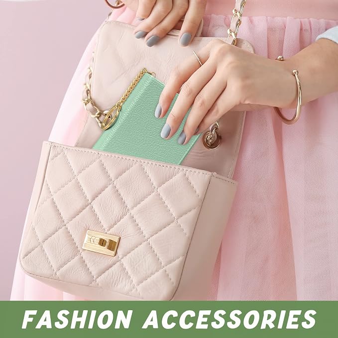 Aiawoxc Credit Card Holder for Women, Small RFID Wallet Slim Leather Business Card Organizer Case with Zipper and Keychain, Green