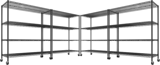REIBII 55.52''W Storage Shelves 2480LBS Wire Shelving Unit with Wheels Heavy Duty Metal Shelves for Storage Adjustable Garage Storage Rack Kitchen Shelving,75.62" H X 55.52''W X 24.02" D,4PCS