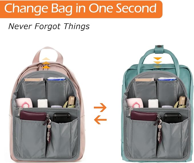 Surblue Backpack Organizer Insert Liner Hanging Travel Rucksack Purse and Handbag Insert Pocket, High-capacity Divider Foldable Nylon Shoulder Bag Organizer for Men and Women, (Grey, M)