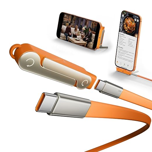 NKV 240w Stand Data Cable Invisible Foldable Holder Charger Cable | 5 FT USB C to USB C Fast Charging Cable for Smartphones, Laptops, Tablets (Orange, Data Cable Set) ﻿