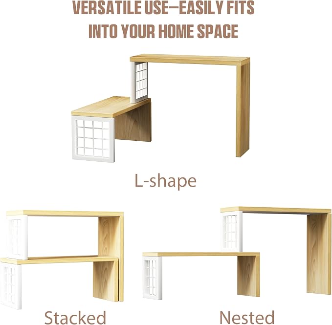 Kitchen Countertop Organizer, 2 Tier Corner Counter Shelf, Beige | Adjustable Cabinet Organizer Shelf, Spice Rack, for Kitchen, Coffee Station, Stackable, Expandable, Fits Corners