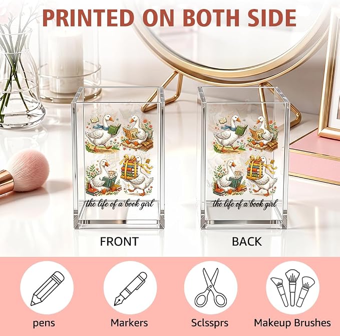 Funny The Life Of A Book Girl Acrylic Pencil Holder Cup | Goose Desk Accessories for Women Librarian Teacher Reader Bookish Bookworm, Bookmark Holder Gifts for Goose Lover Book Club