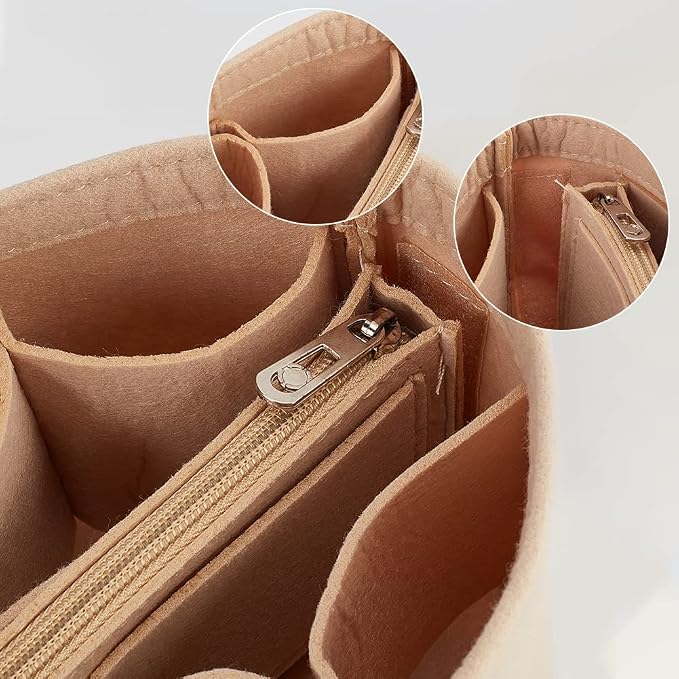 WADORN Small Felt Purse Organizer Insert, Handbag Insert Liner for LV Cannes Round Bucket Bag Organizer Barrel Bags Interior Inserts Accessories for Bucket Makeup Bag, 5.11x4.65 In, Beige
