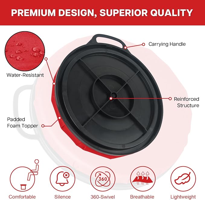 5 Gallon Bucket Seat for Yeti, Swivel Lid With Padded Top for Cozy Sitting, Cushion for Outdoor Fishing, Hunting, Gardening, Camping, Car Washing, Softball Training